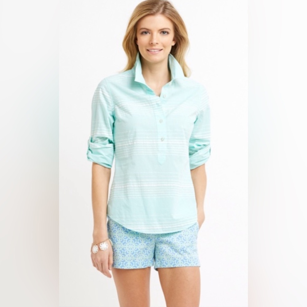 Vineyard vines fitted pull over button-down blue w/white stripe sz0 sz XS